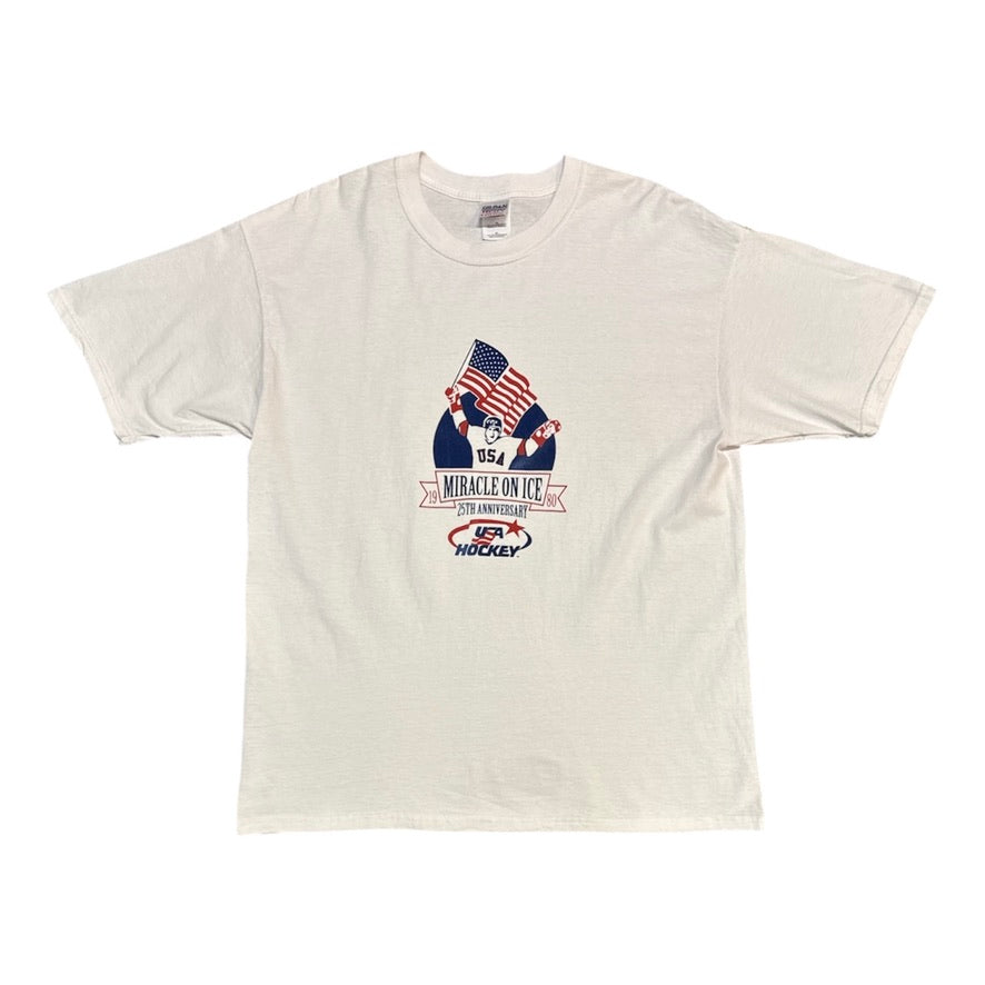 Gildan USA Hockey Miracle On Ice 25 Year Anniversary White Tshirt