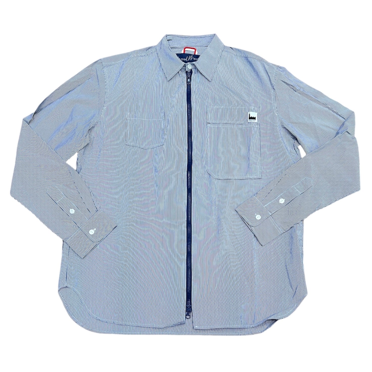 Wood Wood Striped Zipper Blue Overshirt