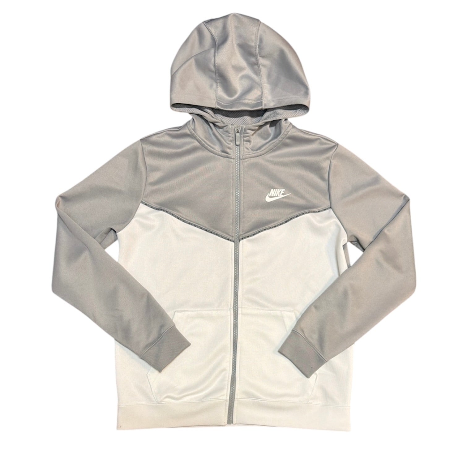 Nike Sportswear Tape Poly Full Zip Grey White Hoodie (Youth)