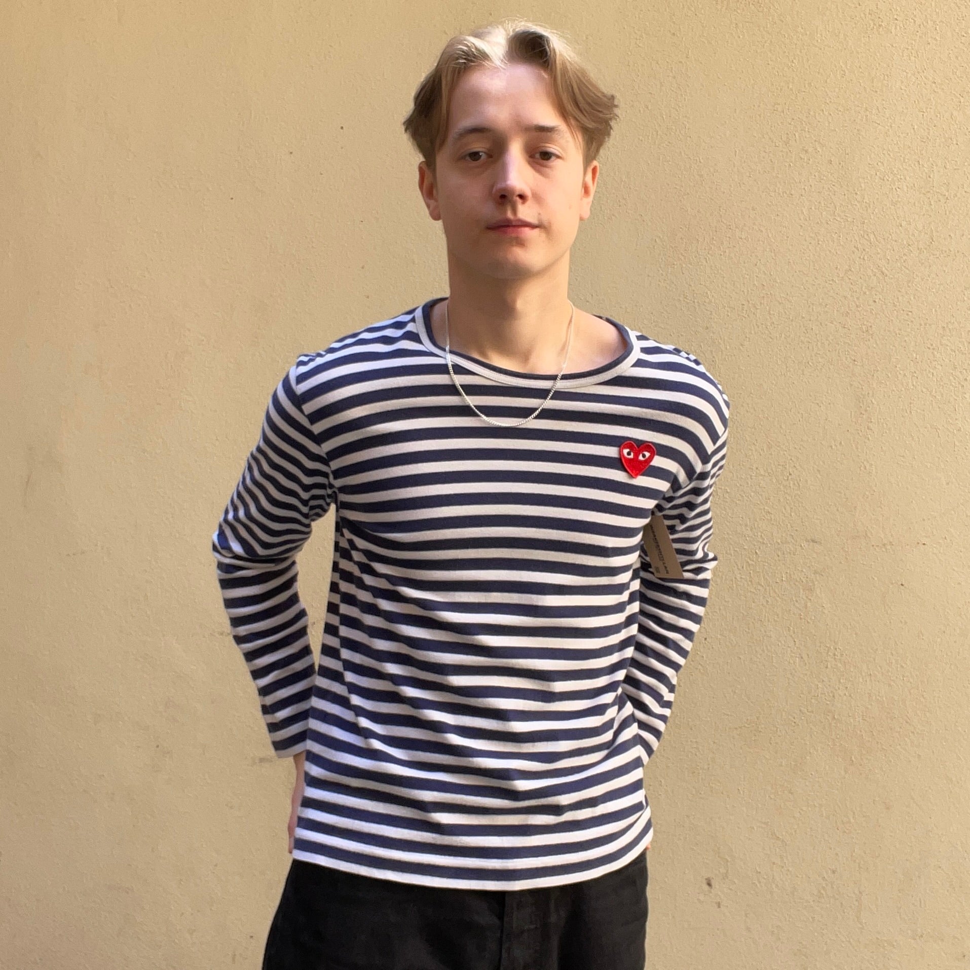 Comme Des Garçons Play Small Heart Long Sleeve Navy Tshirt