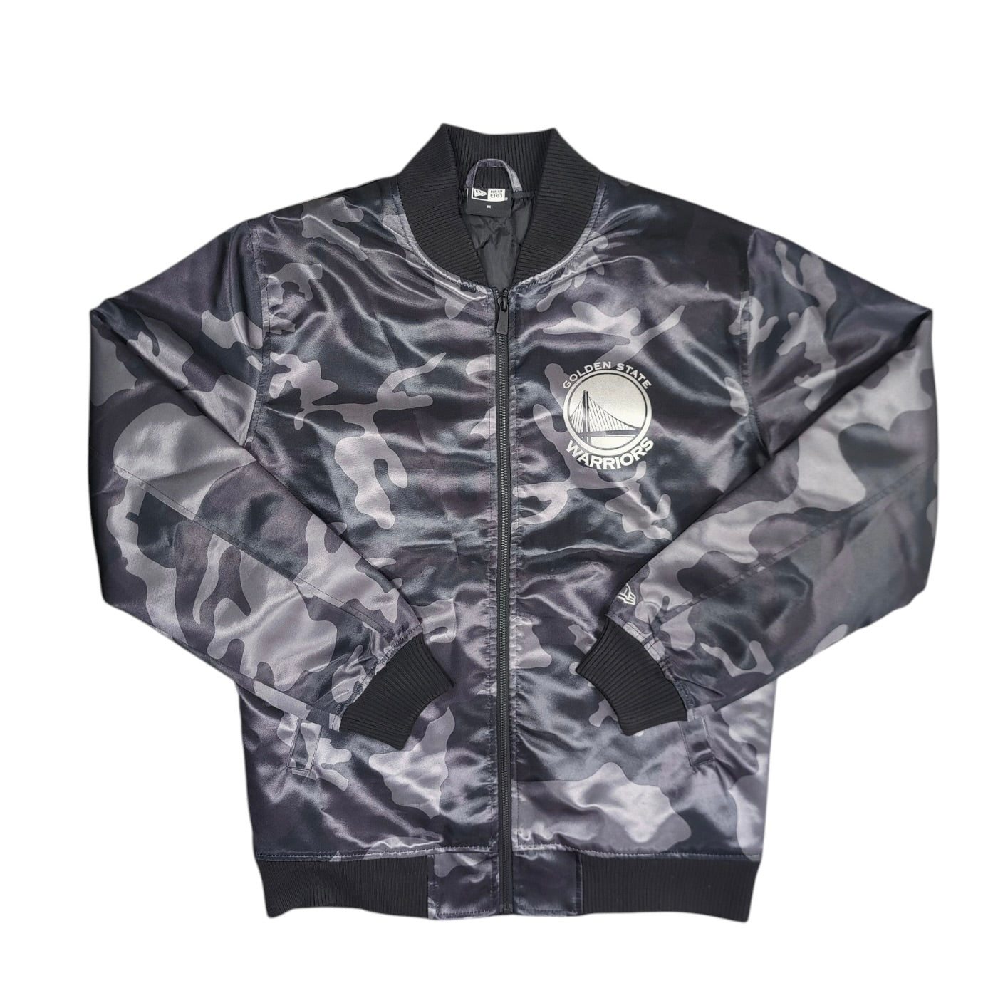 New Era Golden State Warriors Camo Satin Bomber Jacket