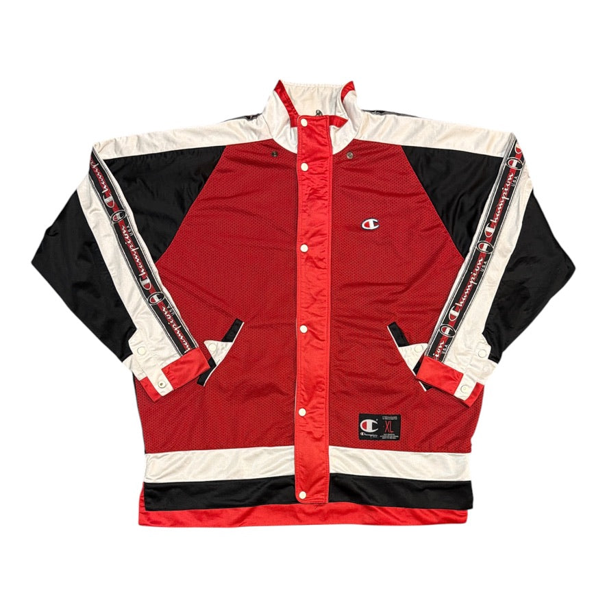 Champion Red White Mesh Striped Track Jacket
