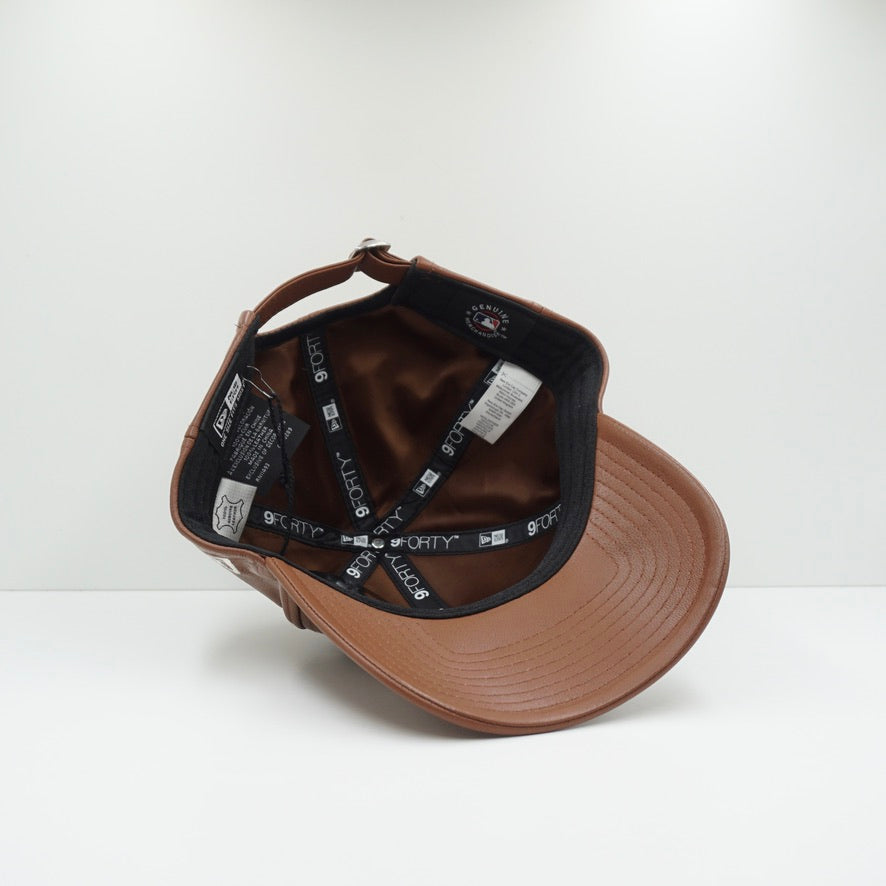 New Era Medium Beige New York Yankees Logo Cognac Leather Adjustable Cap