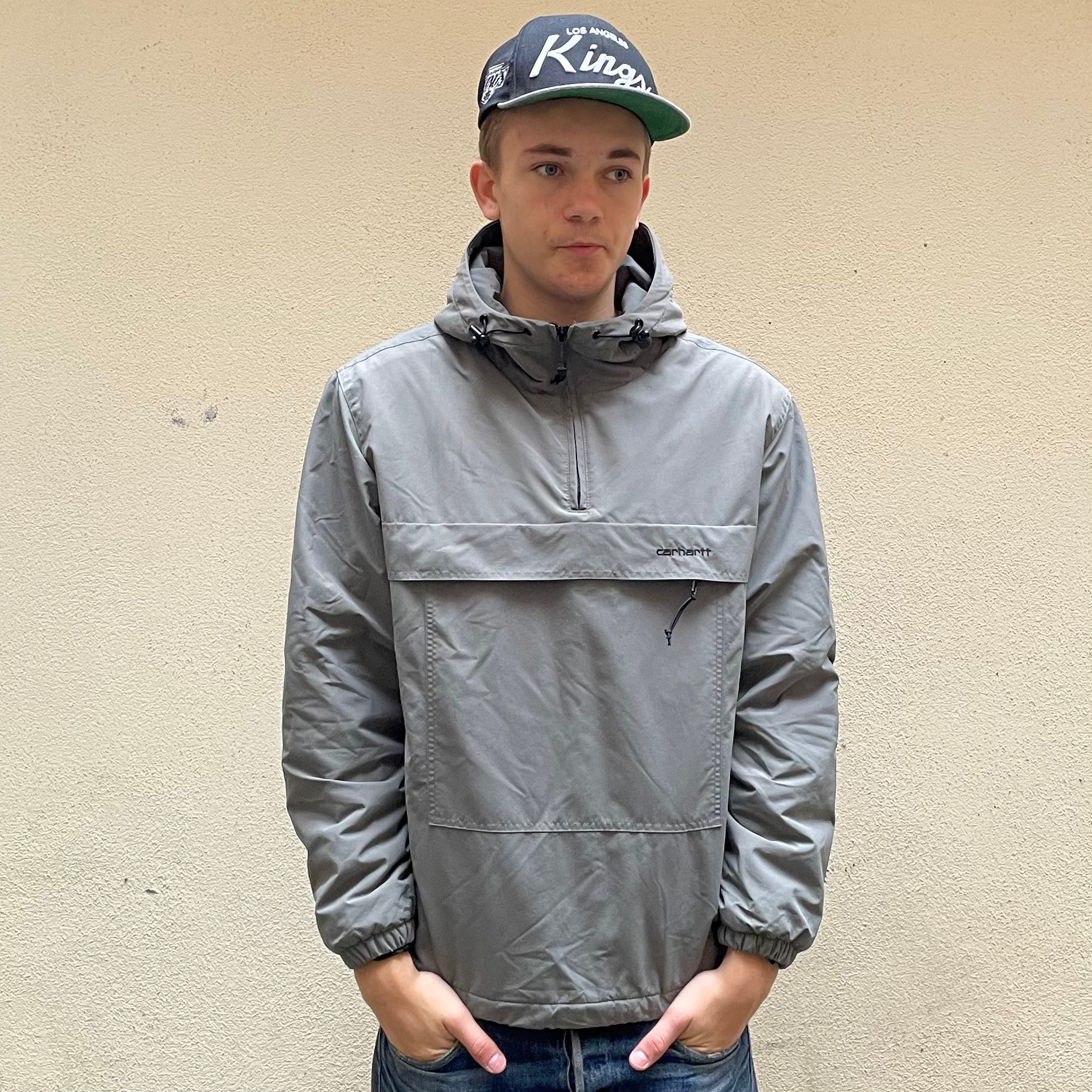 Carhartt Windbreaker Fleece Lined Grey Pullover Jacket