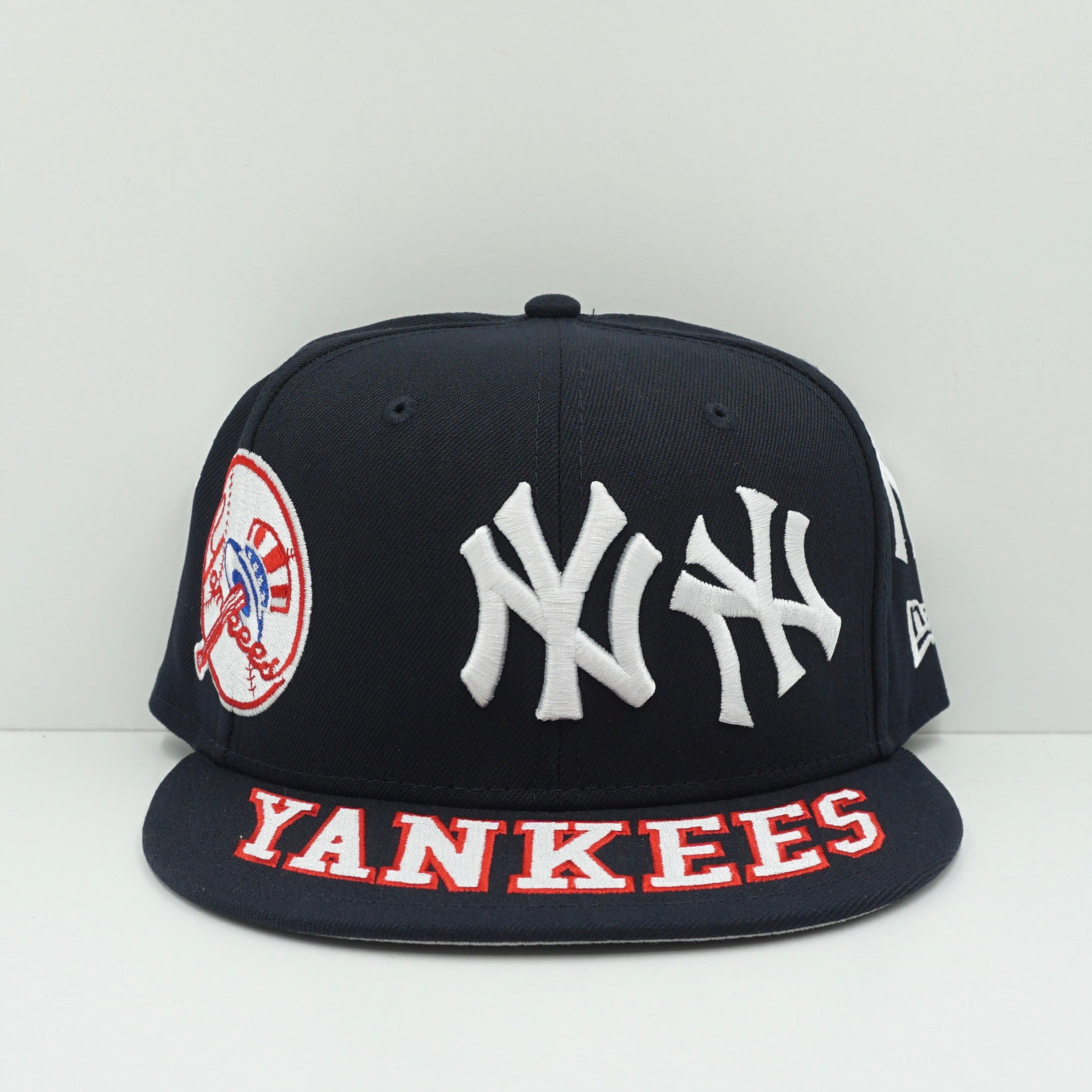 New Era Cooperstown New York Yankees All Over Logo Navy White Fitted Cap