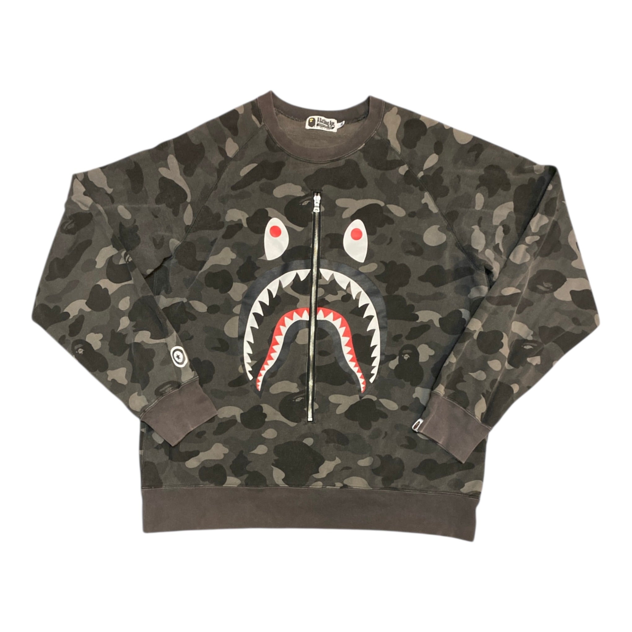 Bape Color Camo Metal Zip Shark Black Crewneck Sweatshirt