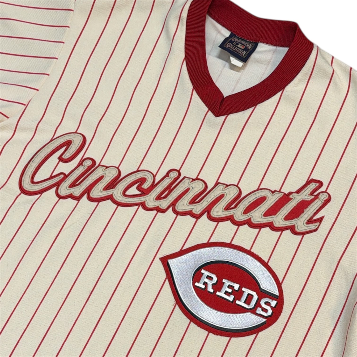 Majestic Cincinnati Reds Cooperstown Collection White Red Striped Baseball Jersey