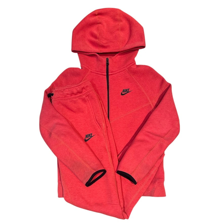 Nike Tech Fleece Full Zip Hoodie & Pants Red Set (Youth)