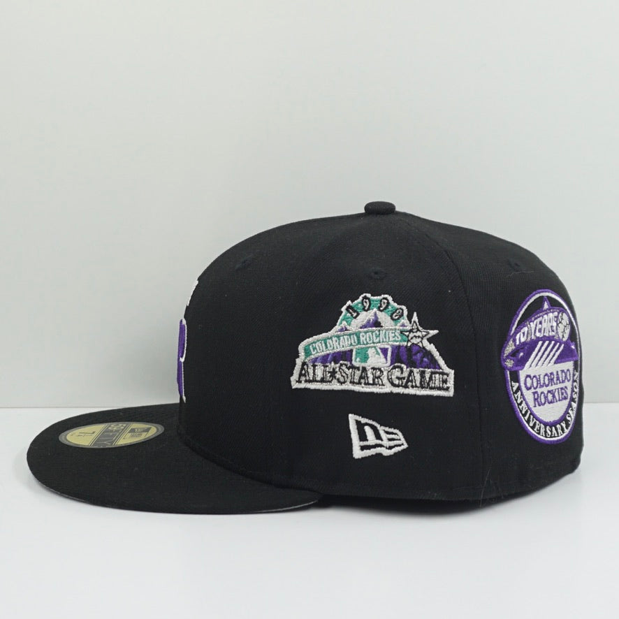 New Era Cooperstown Colorado Rockies Multi Logo Black Purple Fitted Cap