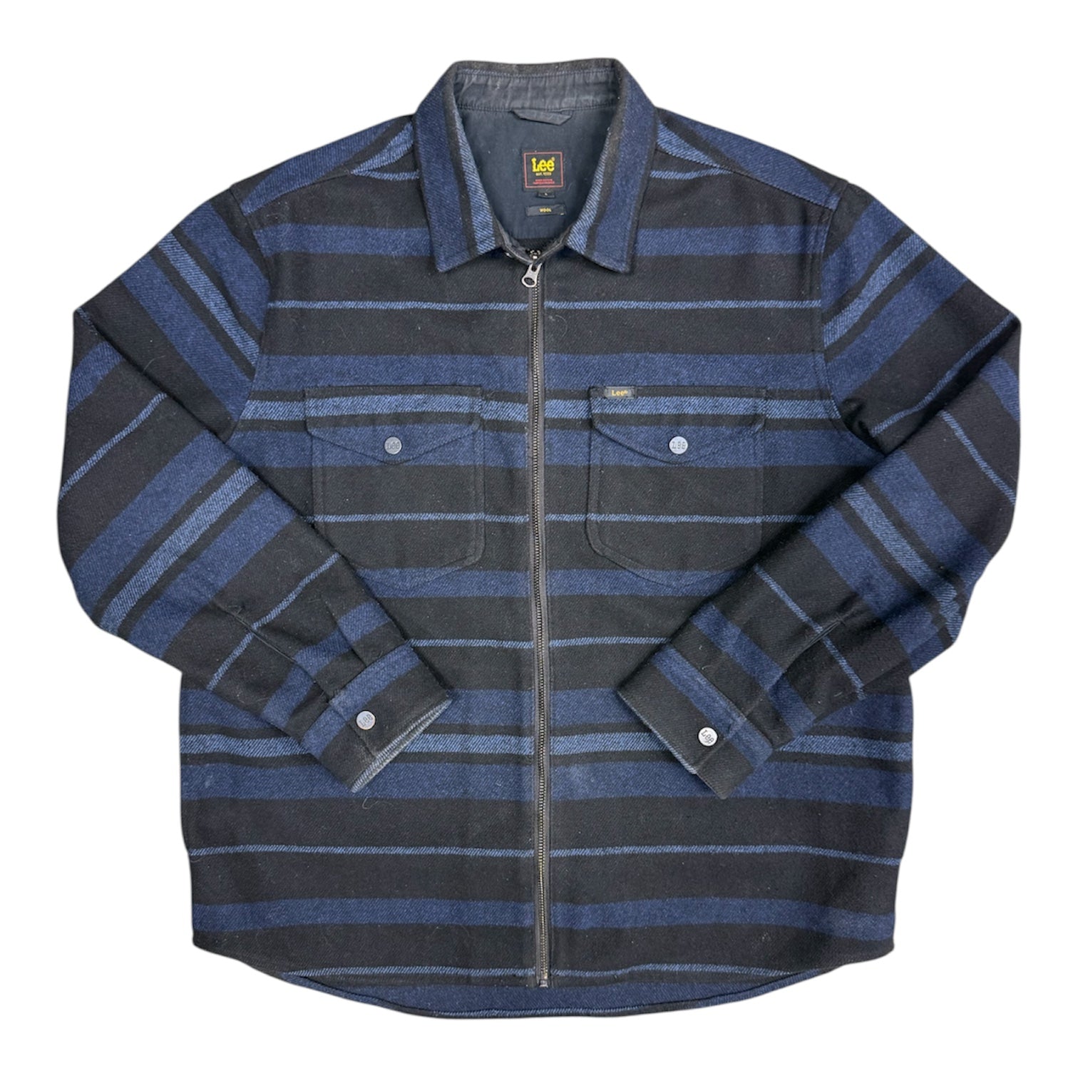 Lee Blue Navy Wool Full Zip Overshirt Jacket