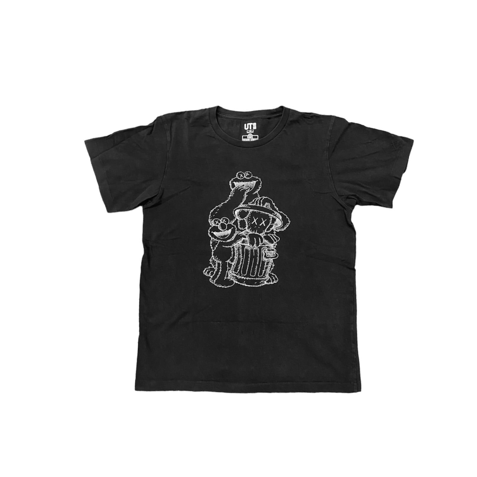 KAWS X Uniqlo X Sesame Street Companion Trash Can Outline Black Tshirt