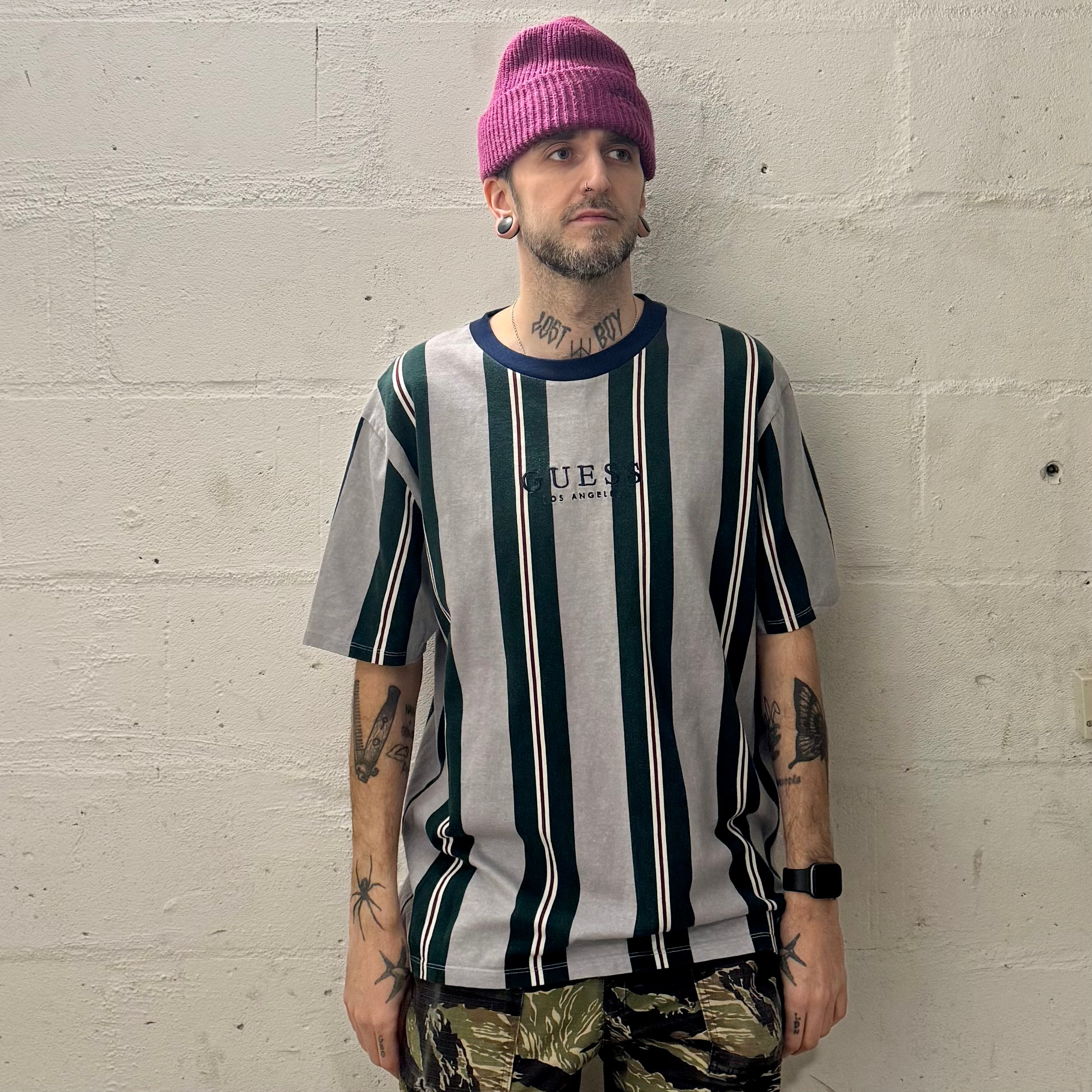 Guess Originals Grey/Green/Navy Stripe Tshirt