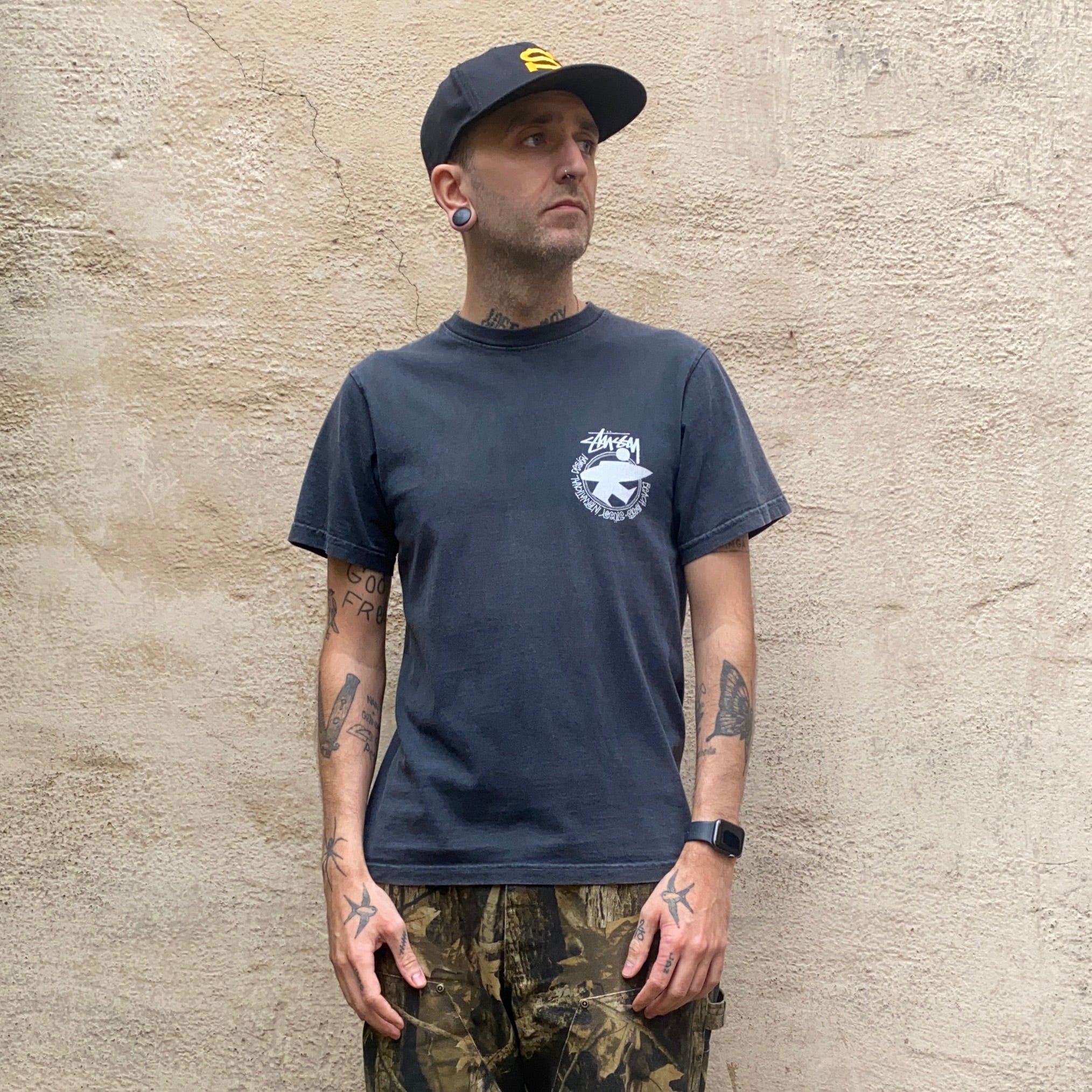 Stussy Beach Roots Pigment Dyed Black Tshirt