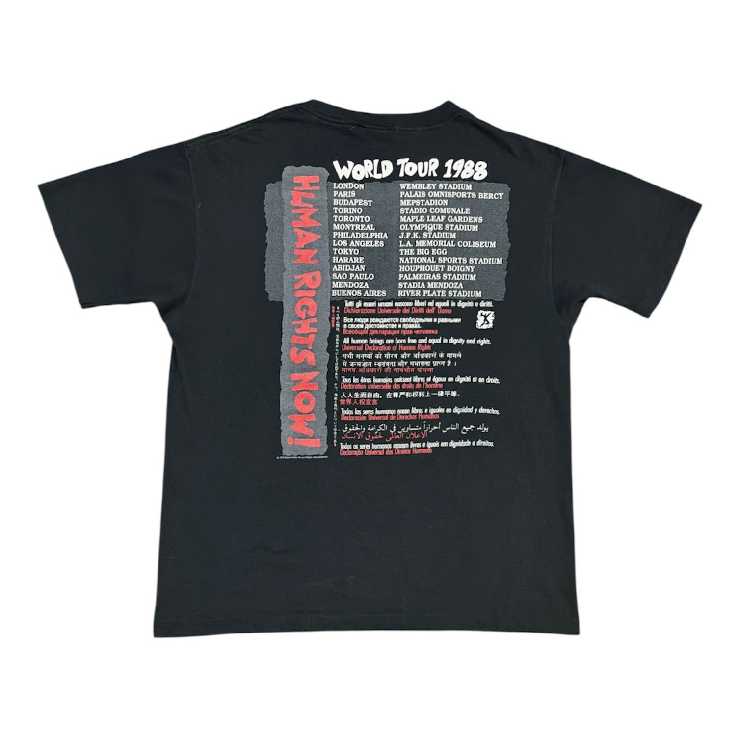 Vintage Reebok Human Rights Now World Tour 1988 Black Tshrit