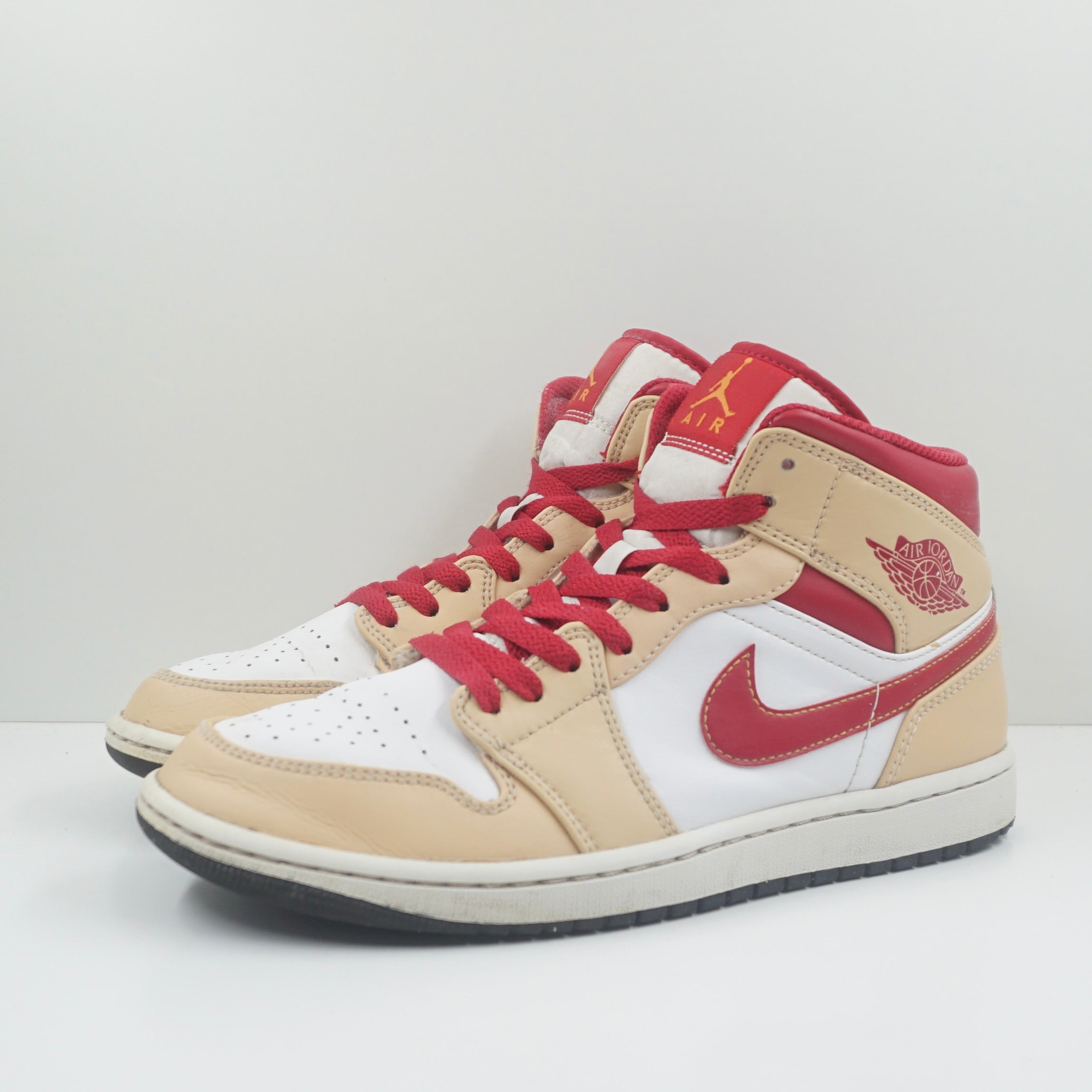 Jordan 1 Mid Light Curry Cardinal
