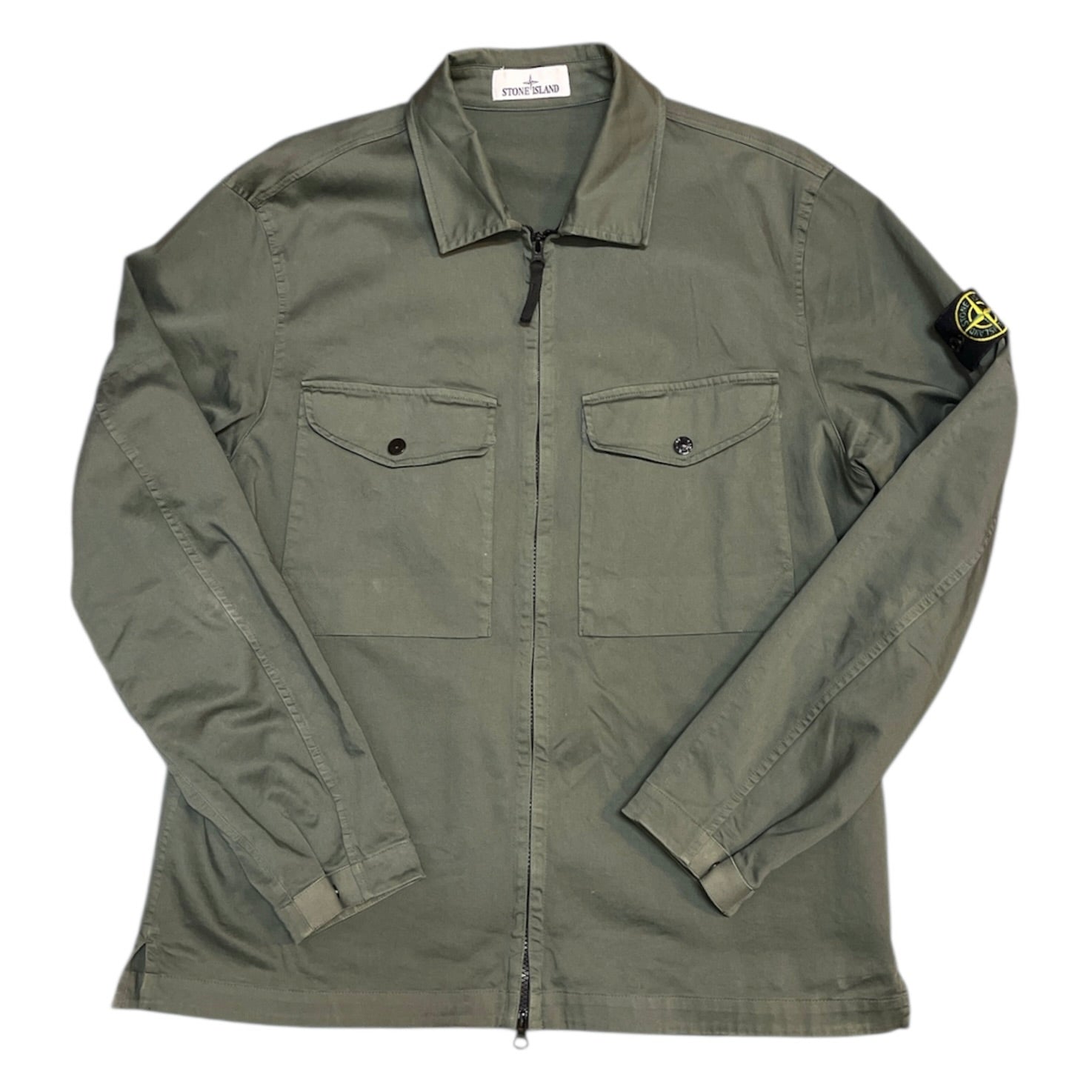 Stone Island Olive Green Satin Overshirt Jacket