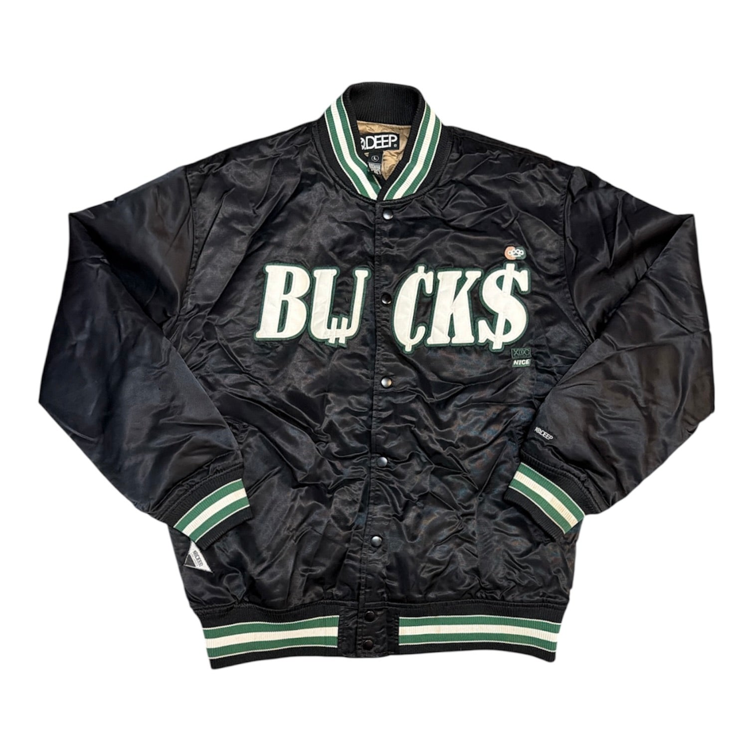 10 Deep Milwaukee Bucks Satin Black Varsity Jacket