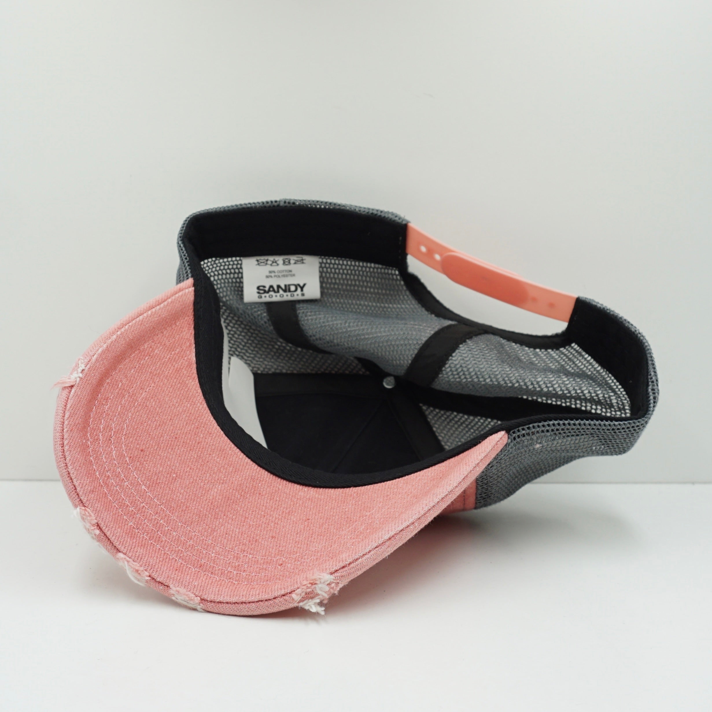 Sandy Goods Pink Grey Distressed Trucker Snapback Cap