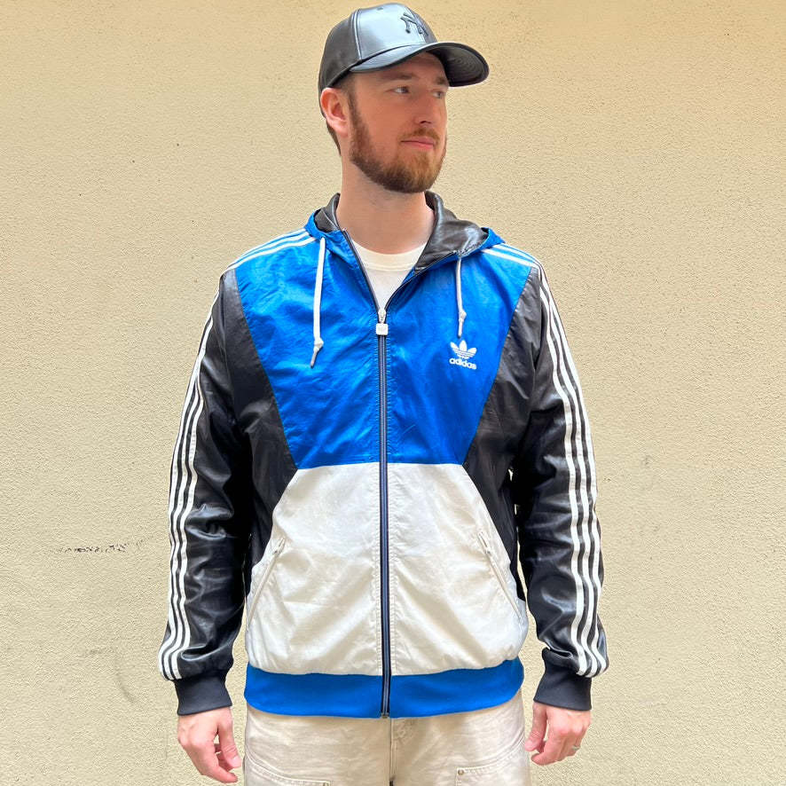 Adidas White Blue Black Windbreaker Jacket