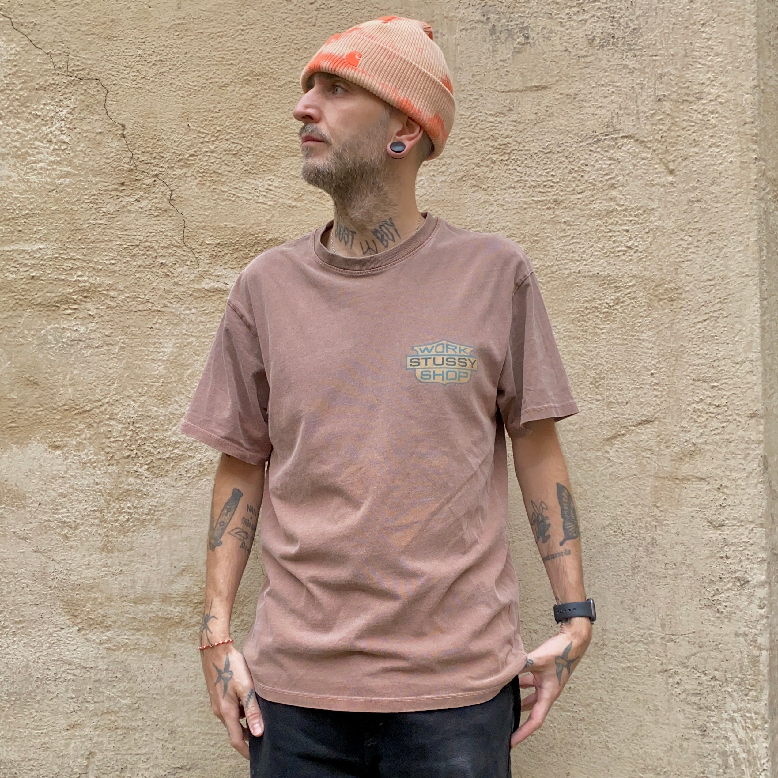 Stussy X Our Legacy Work Shop Badge Pigment Dye Brown Tshirt