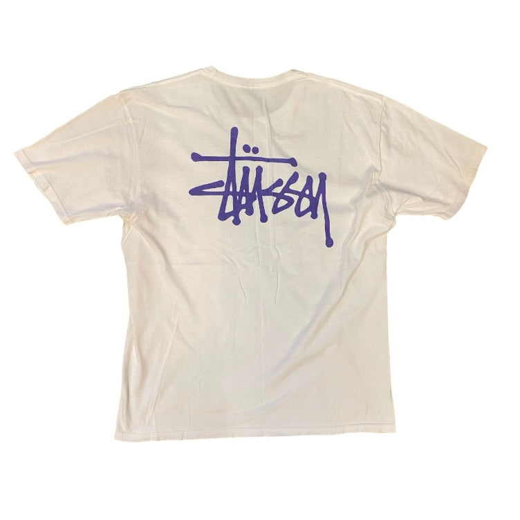 Stussy Signiture Logo White Purple Tshirt