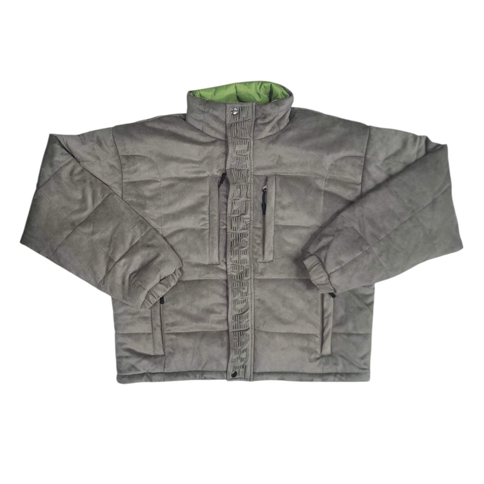 Bronze Faux Suede Green Puffer Jacket