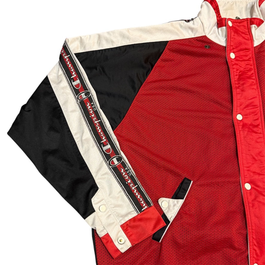 Champion Red White Mesh Striped Track Jacket
