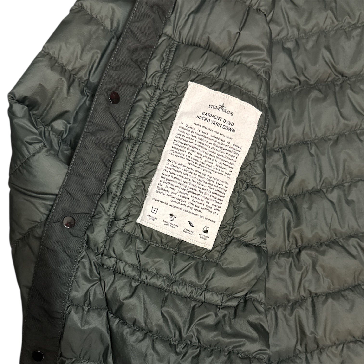 Stone Island AW16 Garment Dyed Micro Yarn Down Green Overshirt
