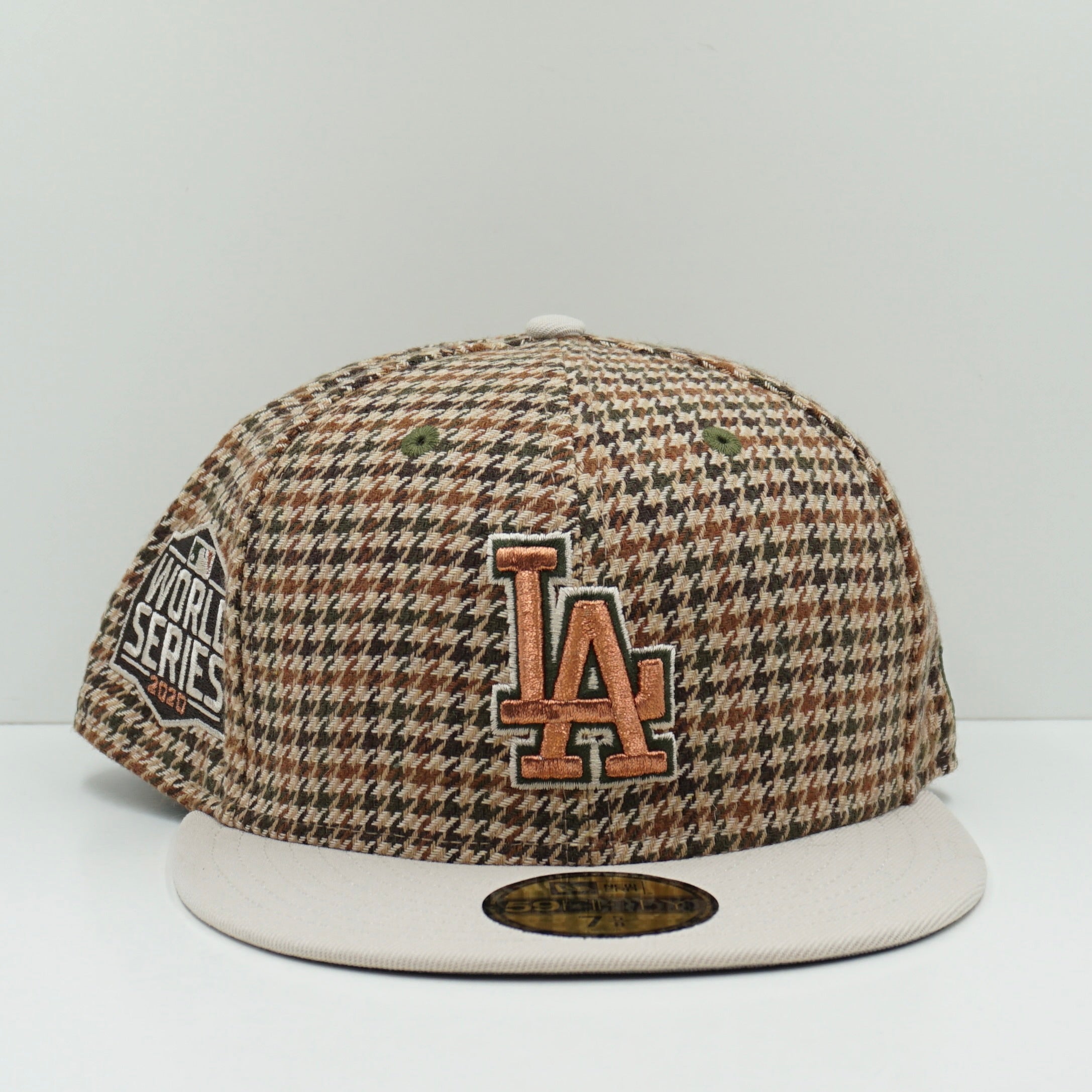 New Era Los Angeles Dodgers Houndstooth Brown Beige Fitted Cap