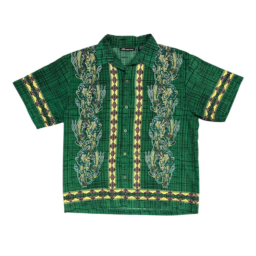 No Boundaries Chinese Dragon Abstract Green Short Sleeve Shirt