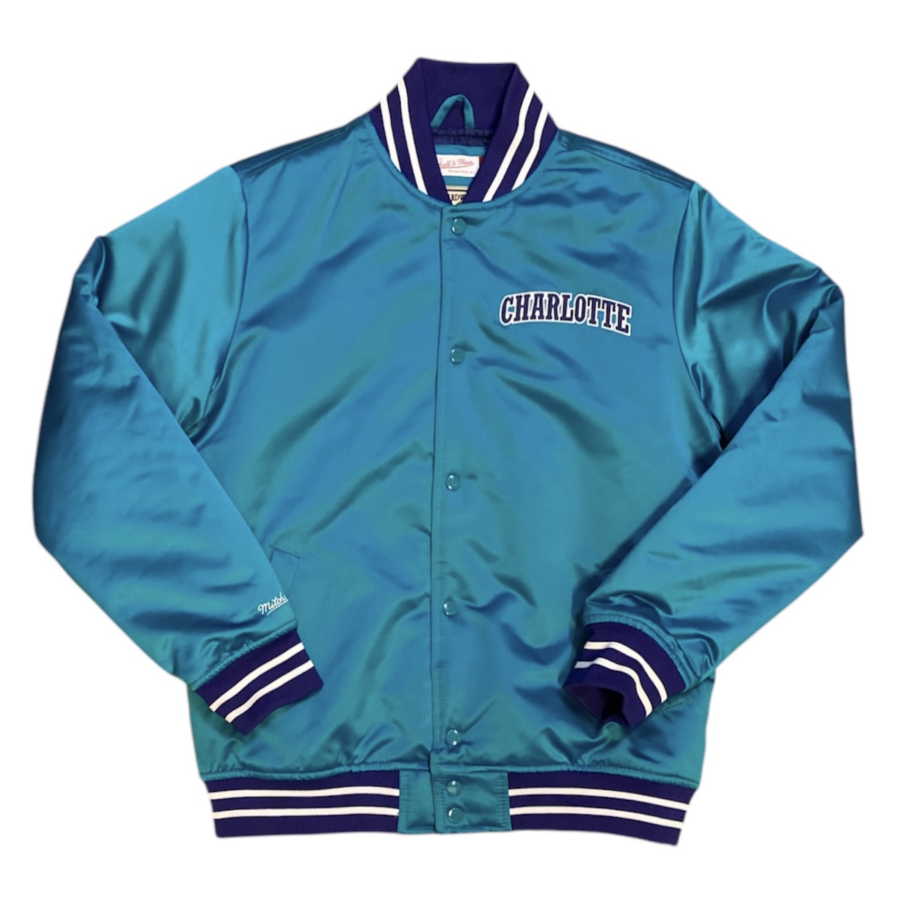 Mitchell & Ness Hardwood Classic Charlotte Hornets Heavyweight Satin Teal Jacket