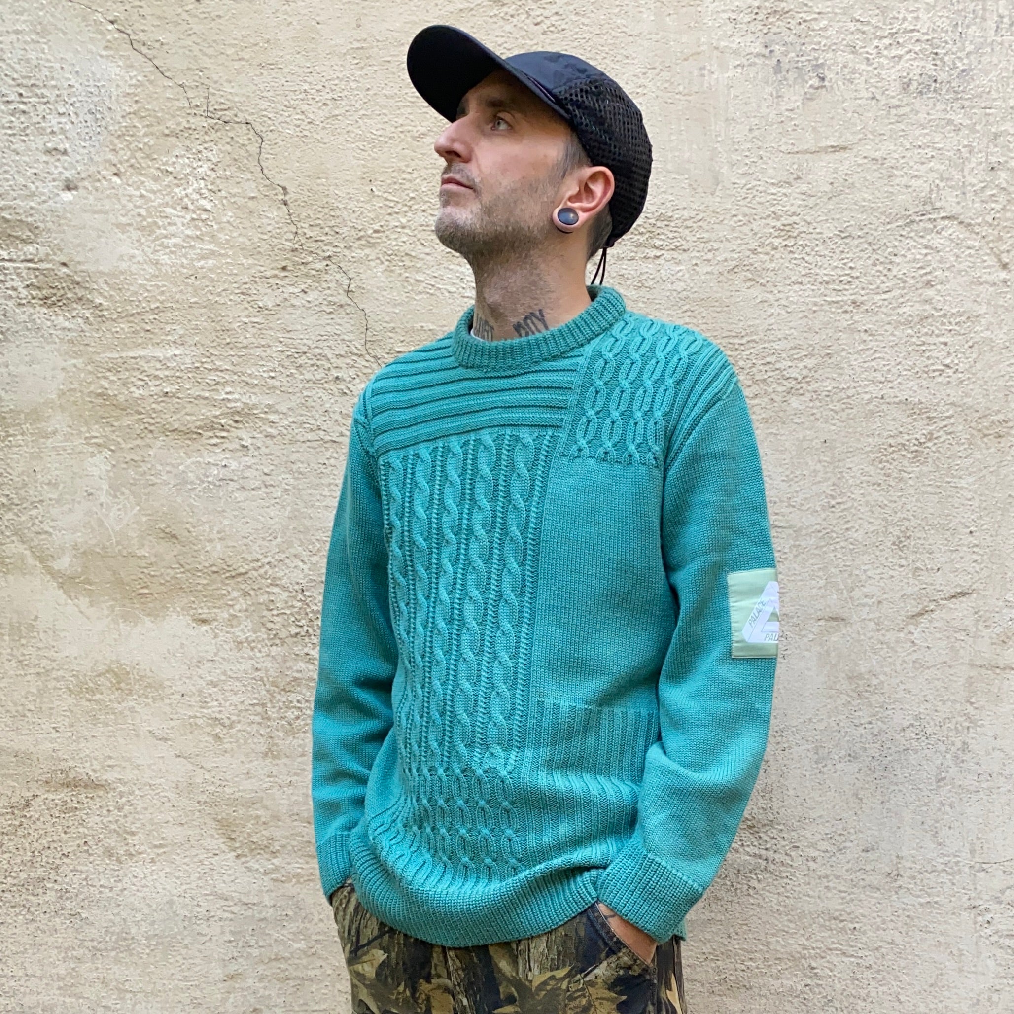 Palace Cable Patchwork Mint Knitted Sweatshirt