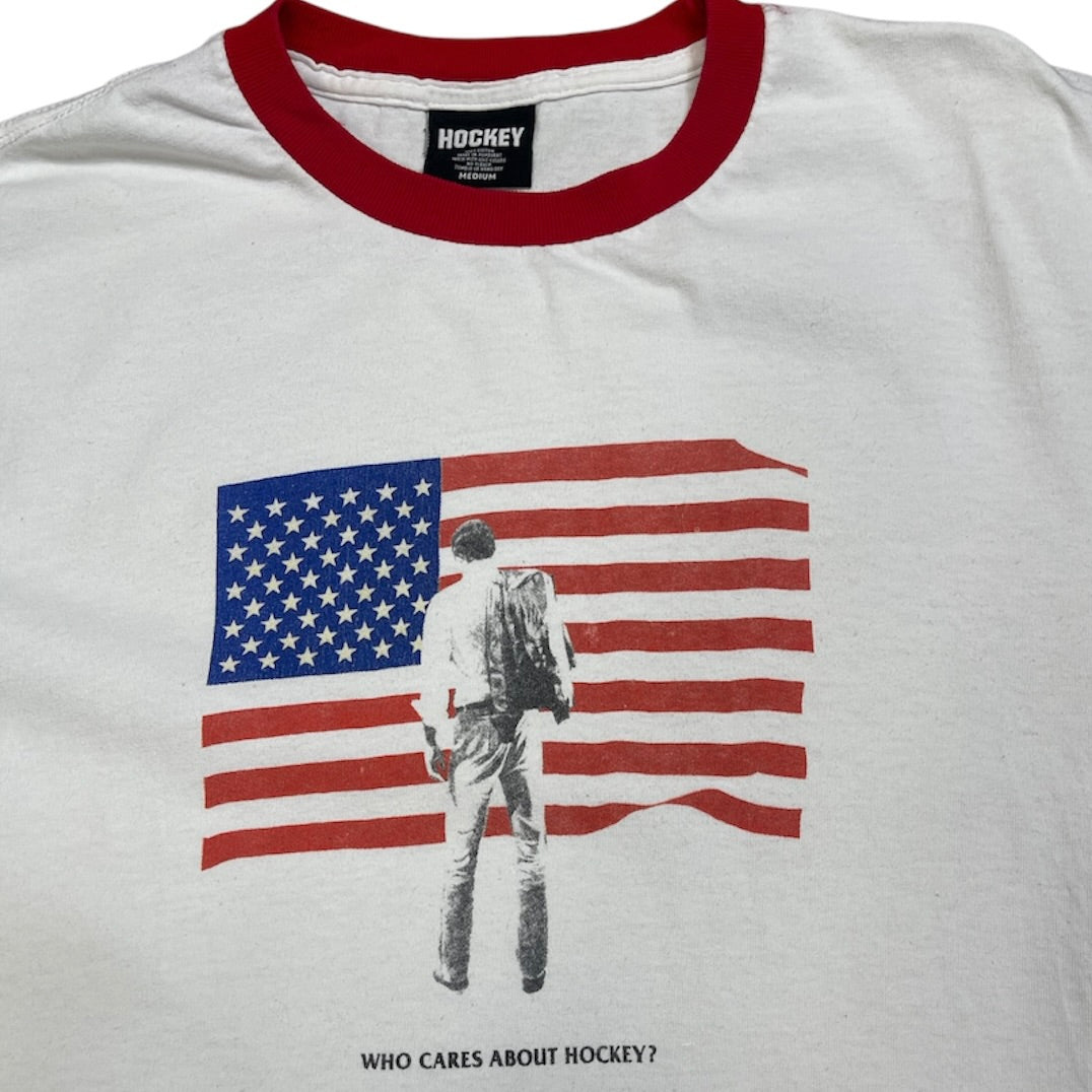 Hockey American Flag White Red Tshirt