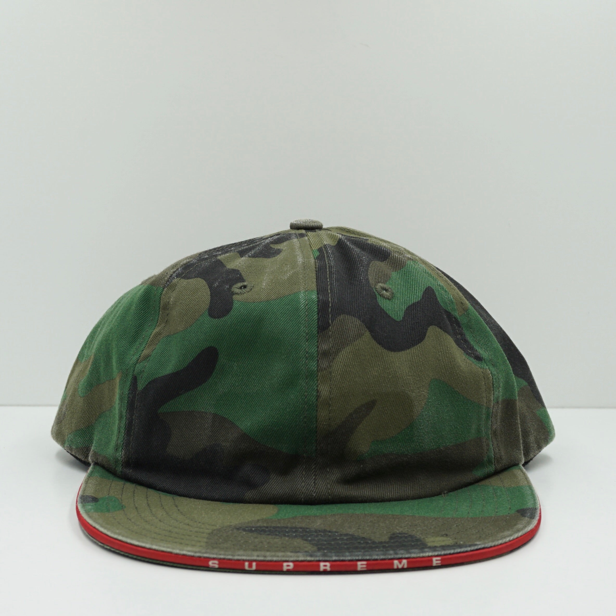 Supreme SS19 Visor Logo Twill 6-Panel Woodland Camo Cap