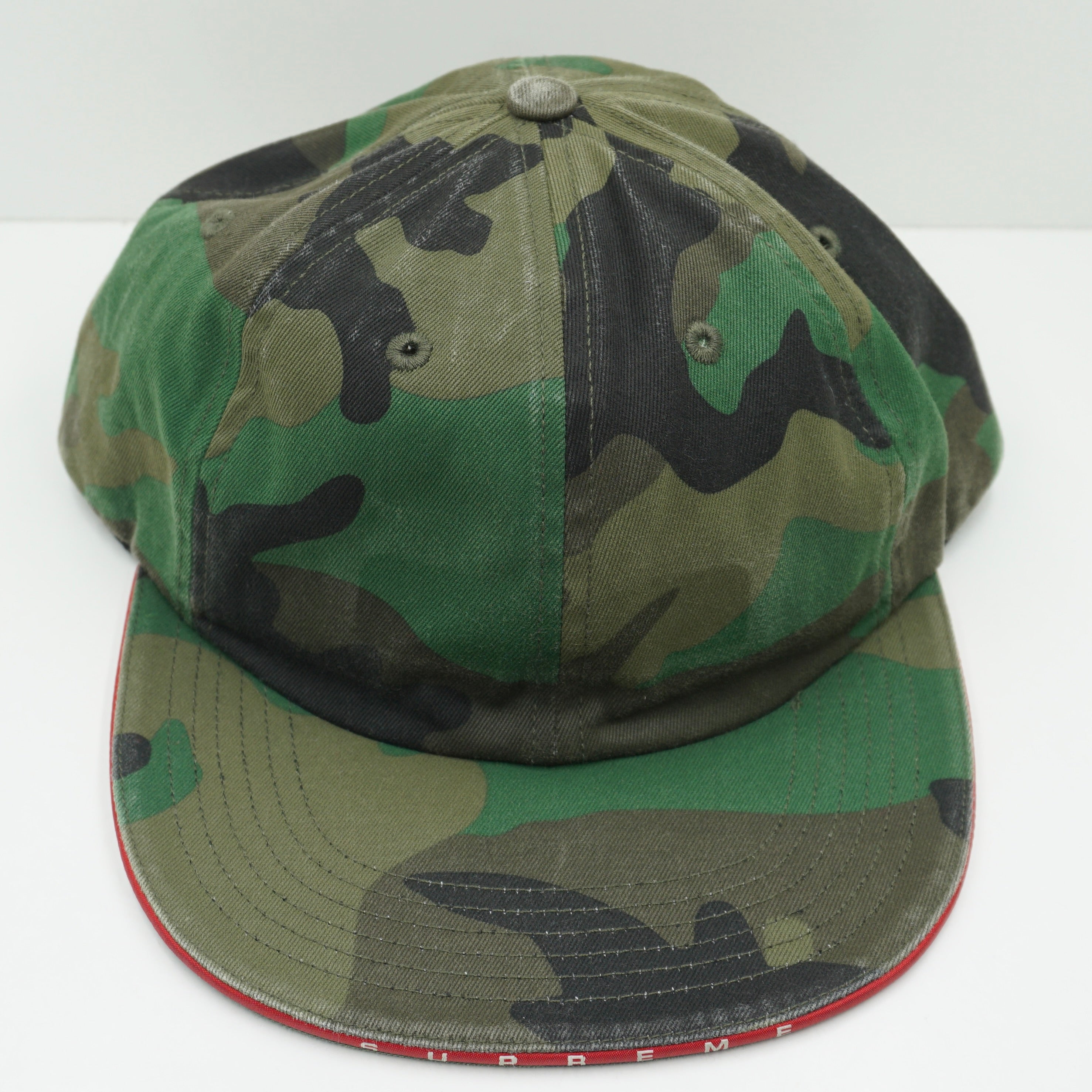 Supreme SS19 Visor Logo Twill 6-Panel Woodland Camo Cap