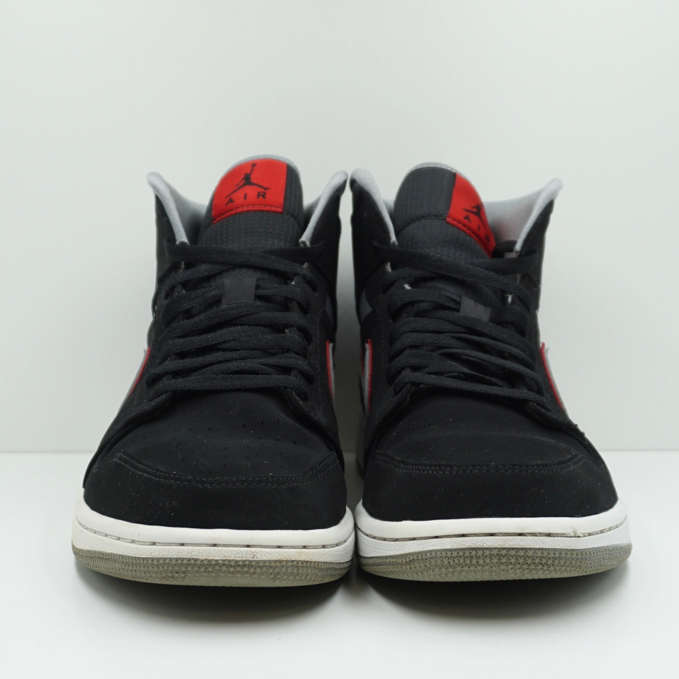 Jordan 1 Mid Black Particle Grey Gym Red