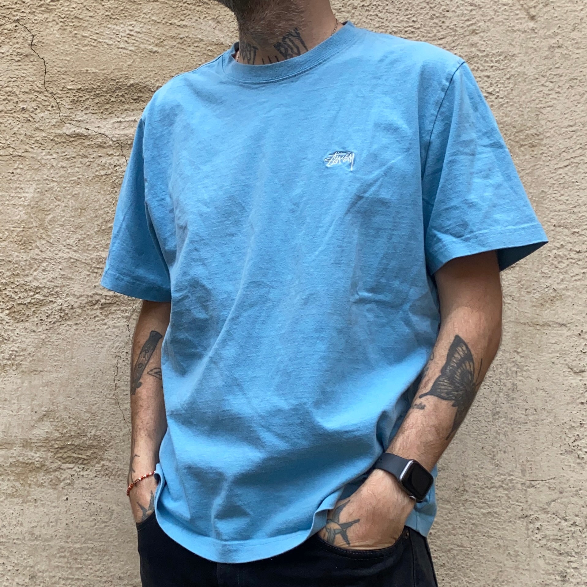Stussy Basic Small Logo Light Blue Tshirt