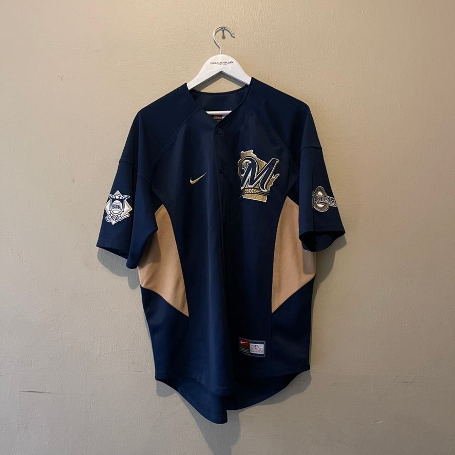Nike Milwaukee Brewers Navy Gold Baseball Jersey
