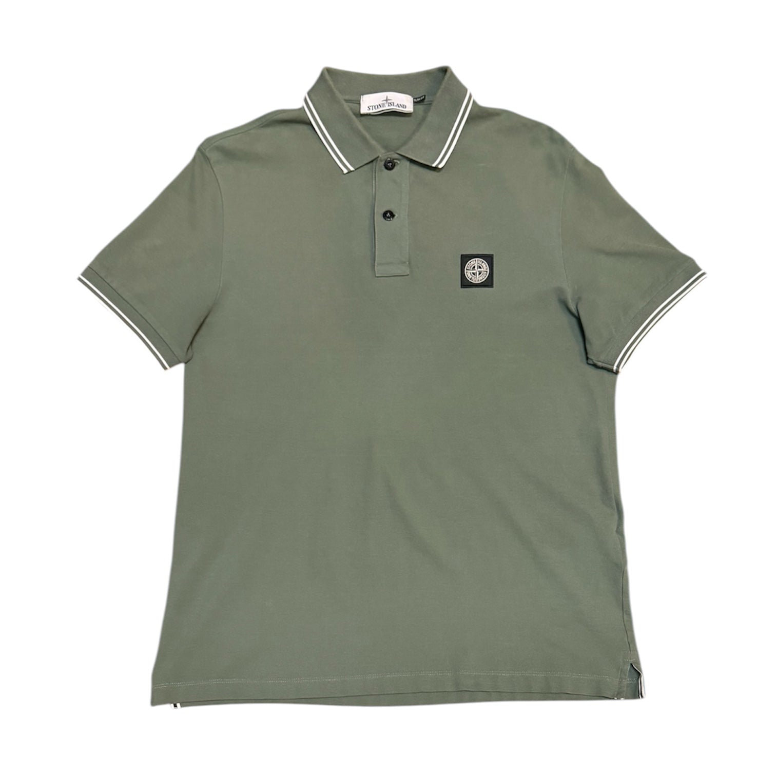 Stone Island SS23 Patch Olive Green Slim Fit Twin Tipped Polo Shirt