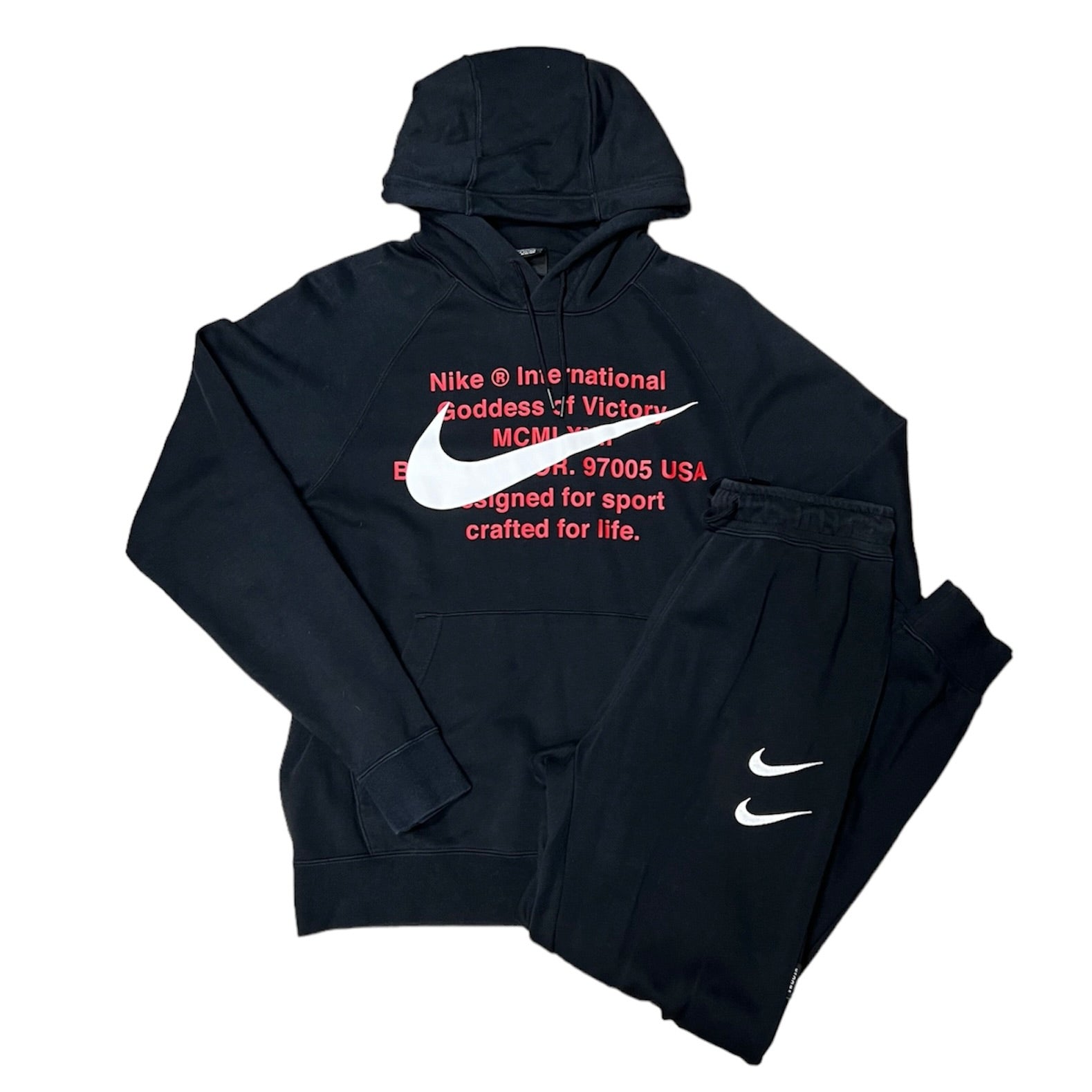 Nike Double Swoosh Black Hoodie Pants Set