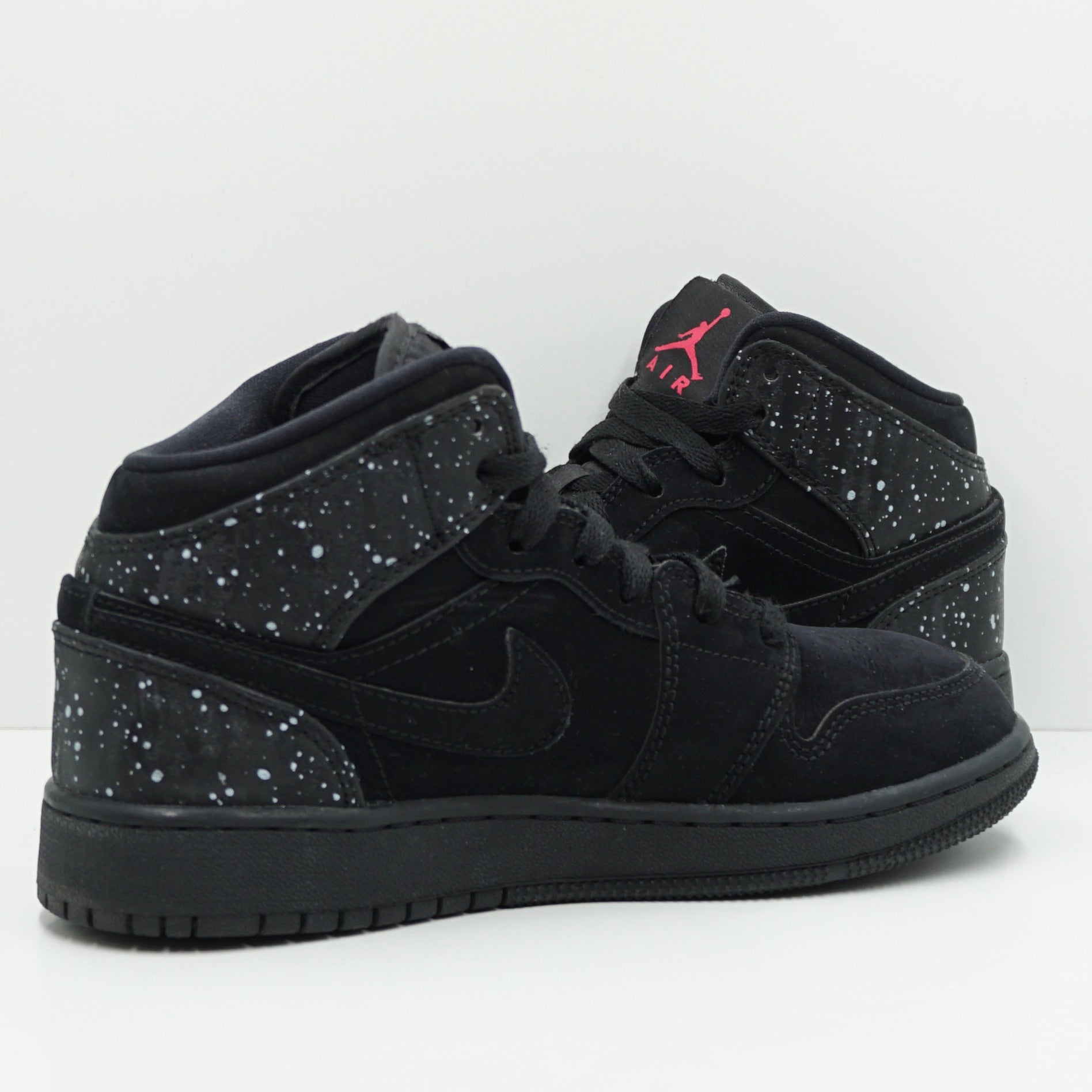 Jordan 1 Mid Black Rush Pink White Splatter (GS)