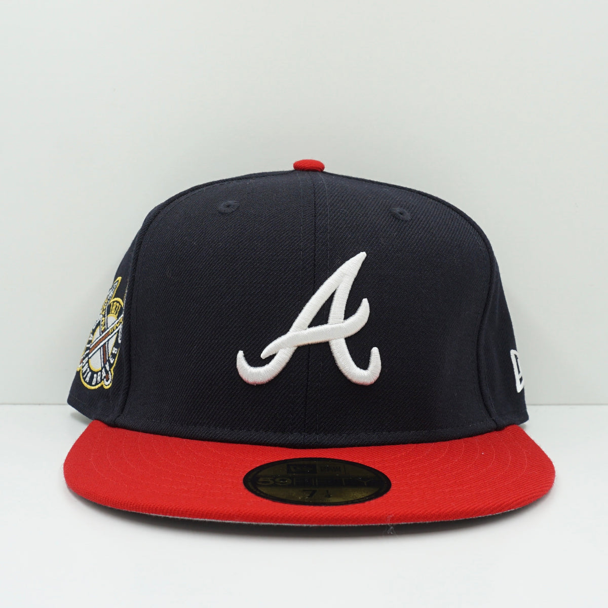 New Era Atlanta Braves Navy Red Script Logo Fitted Cap