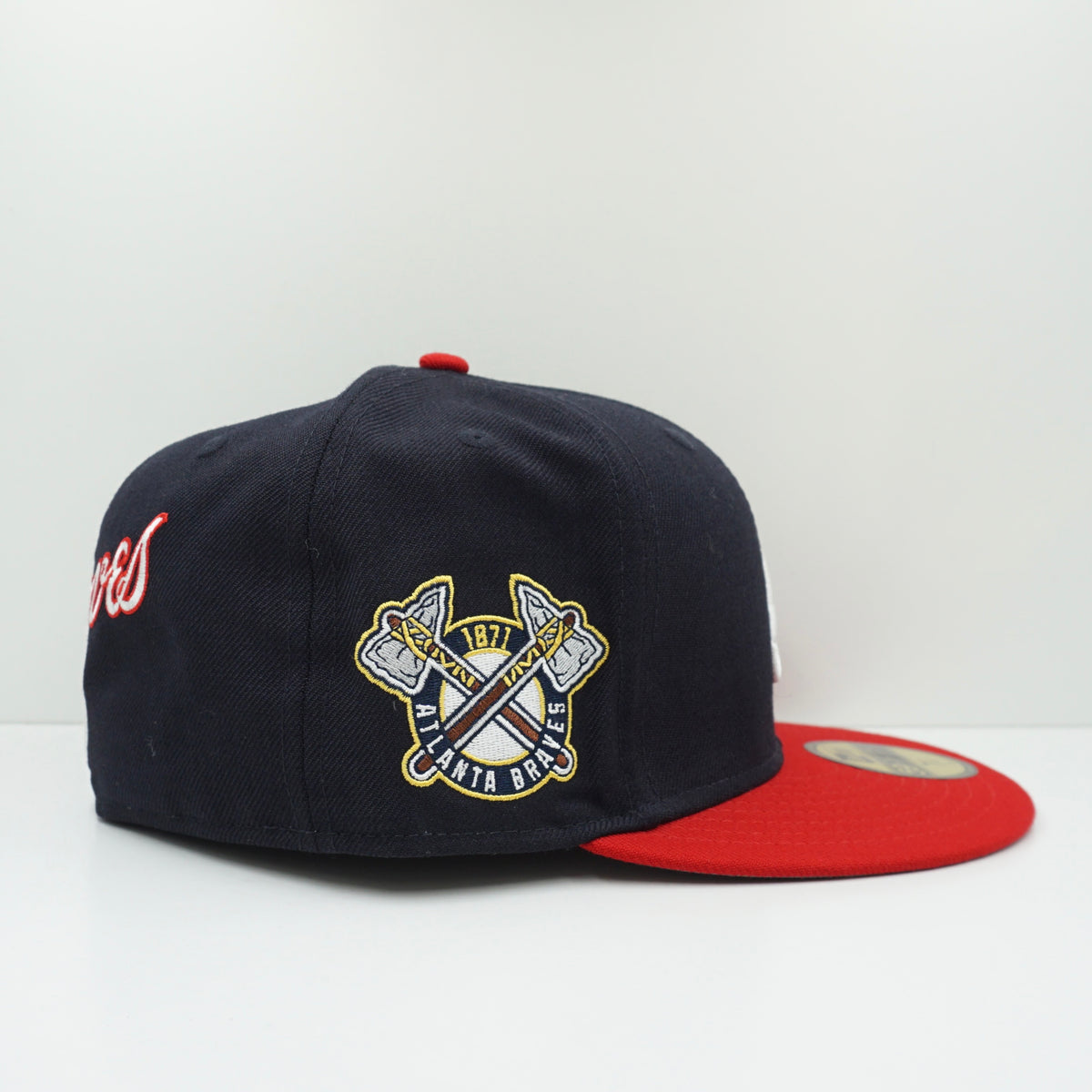 New Era Atlanta Braves Navy Red Script Logo Fitted Cap