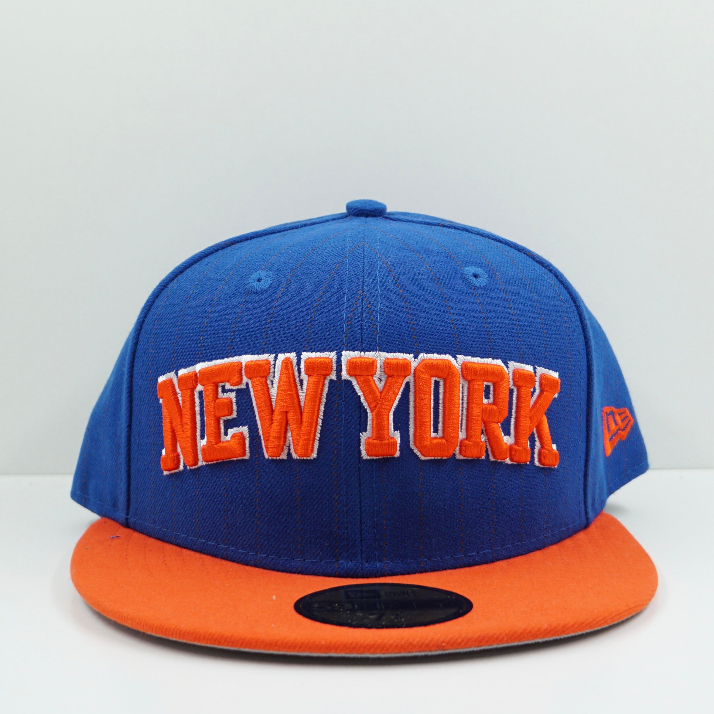 New Era New York Knicks Pinstripe Blue Orange Fitted Cap