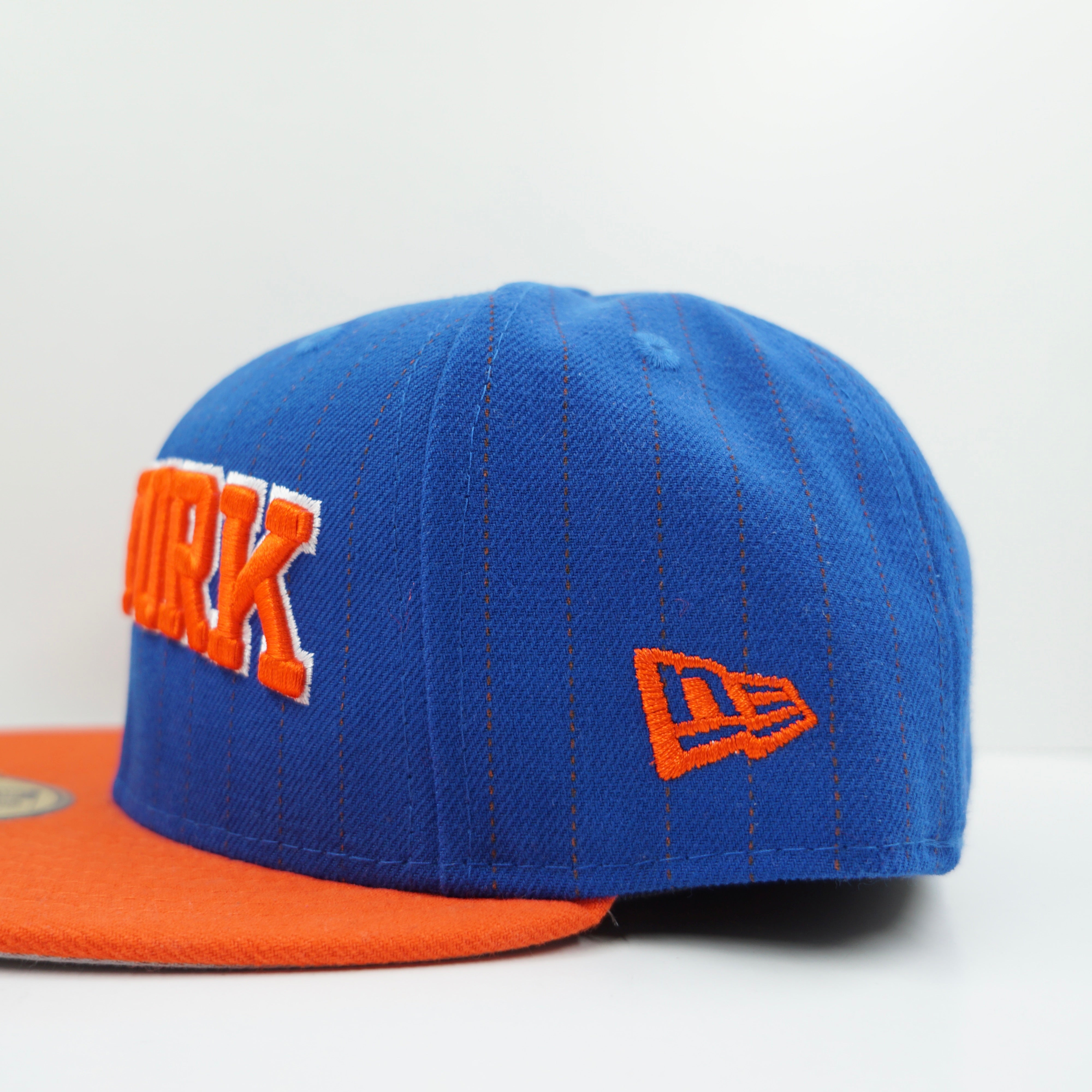New Era New York Knicks Pinstripe Blue Orange Fitted Cap