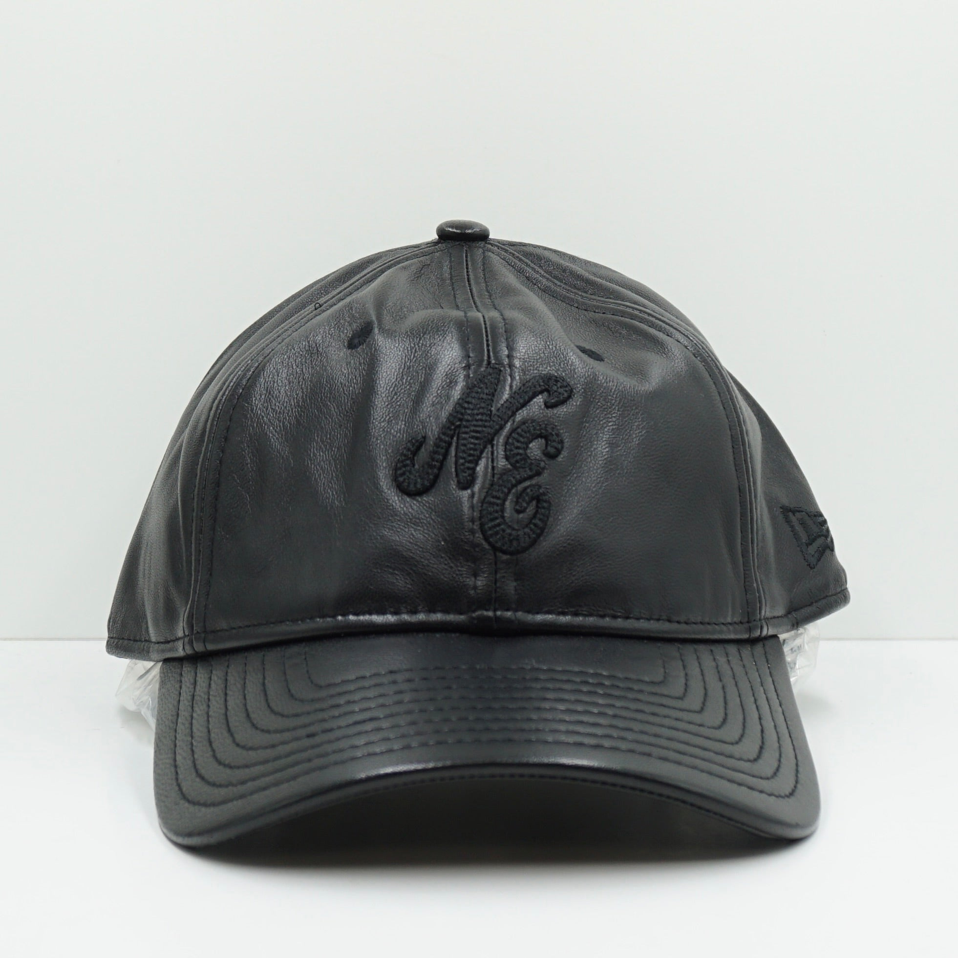 New Era Black Logo Leather Adjustable Cap (W)