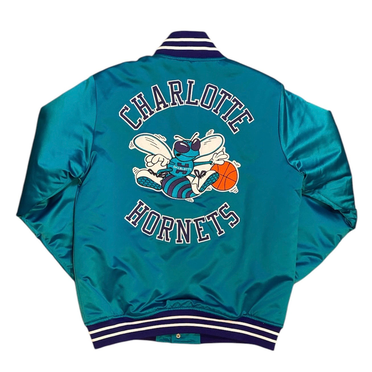 Mitchell & Ness Hardwood Classic Charlotte Hornets Heavyweight Satin Teal Jacket