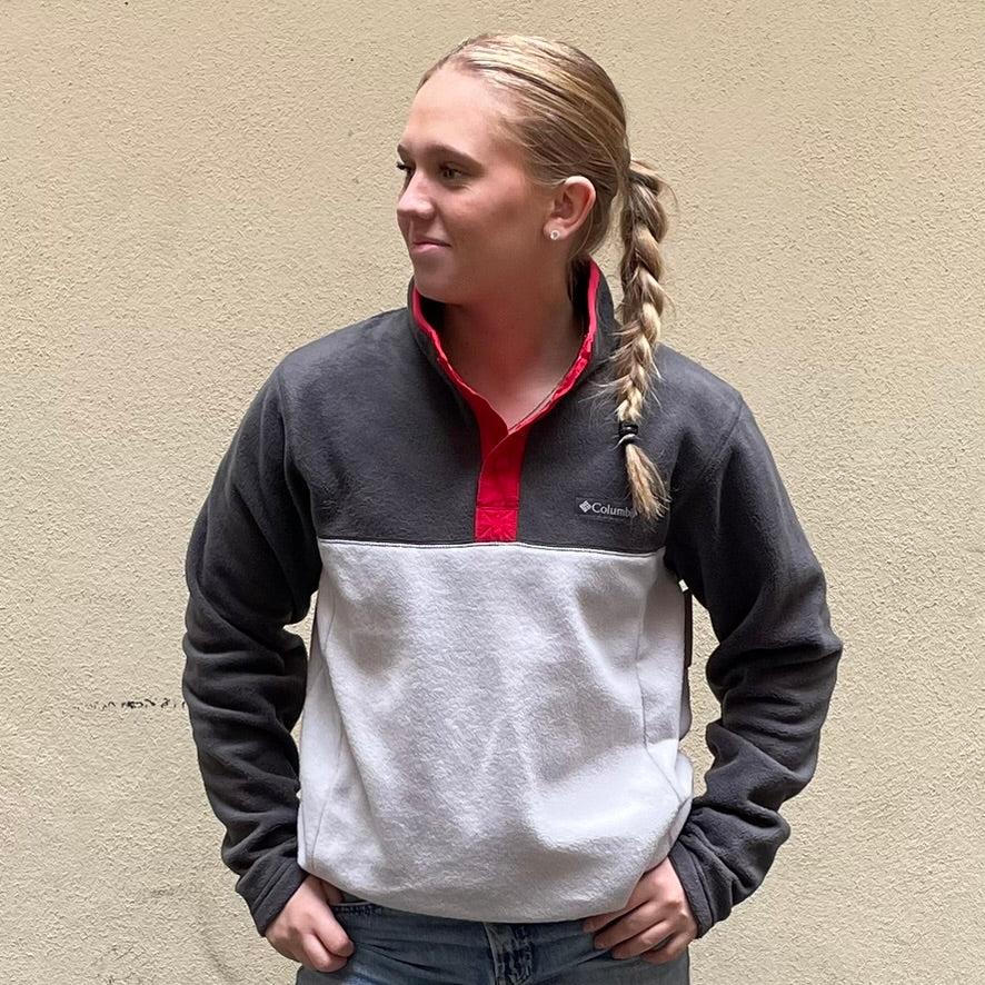 Columbia Steens Mountain Dark Grey Red Half Snap Fleece Long Sleeve