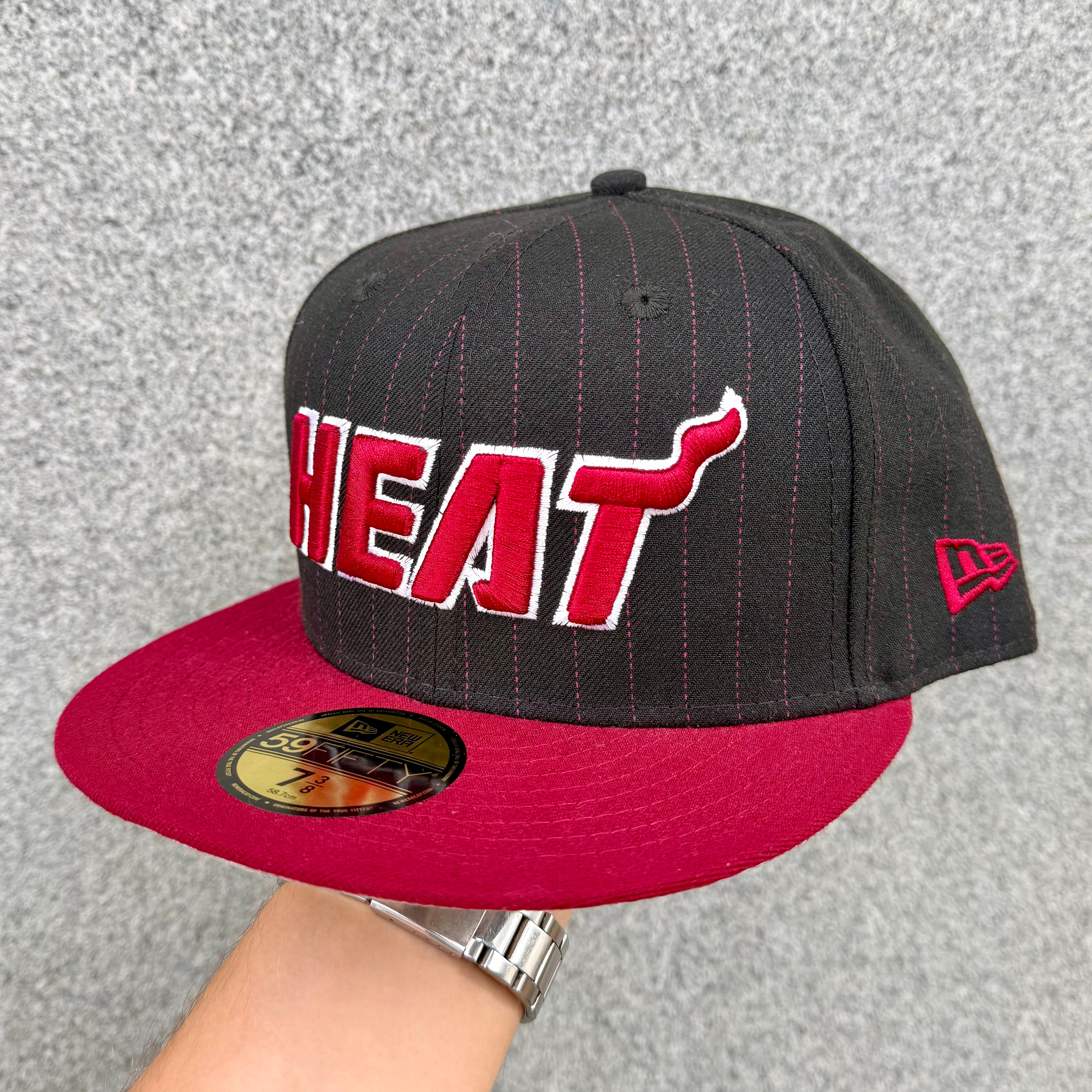 New Era Miami Heat Pinstripe Black Red Fitted Cap
