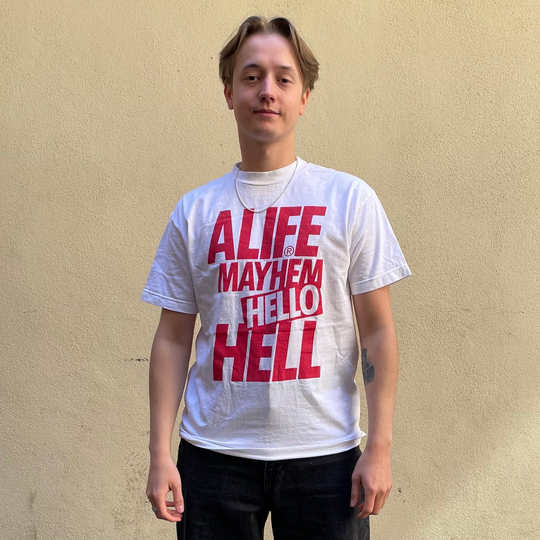 Alife Mayhem Hello Hell White Red Tshirt